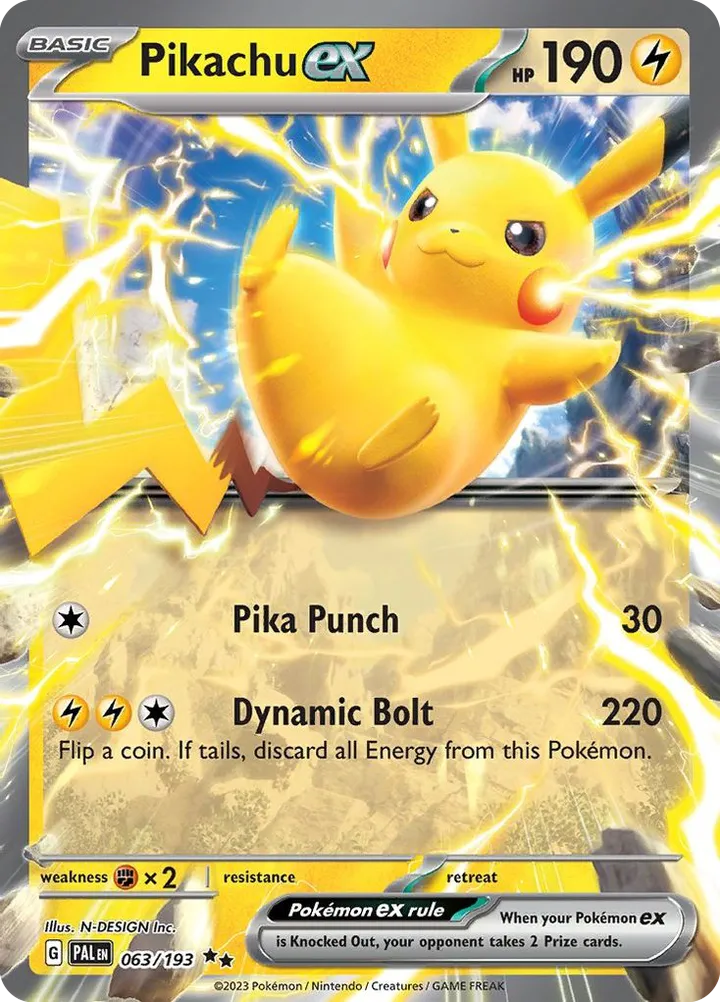 Scarlet & Violet—Paldea Evolved 영어판 Pikachu ex 63 카드 앞면