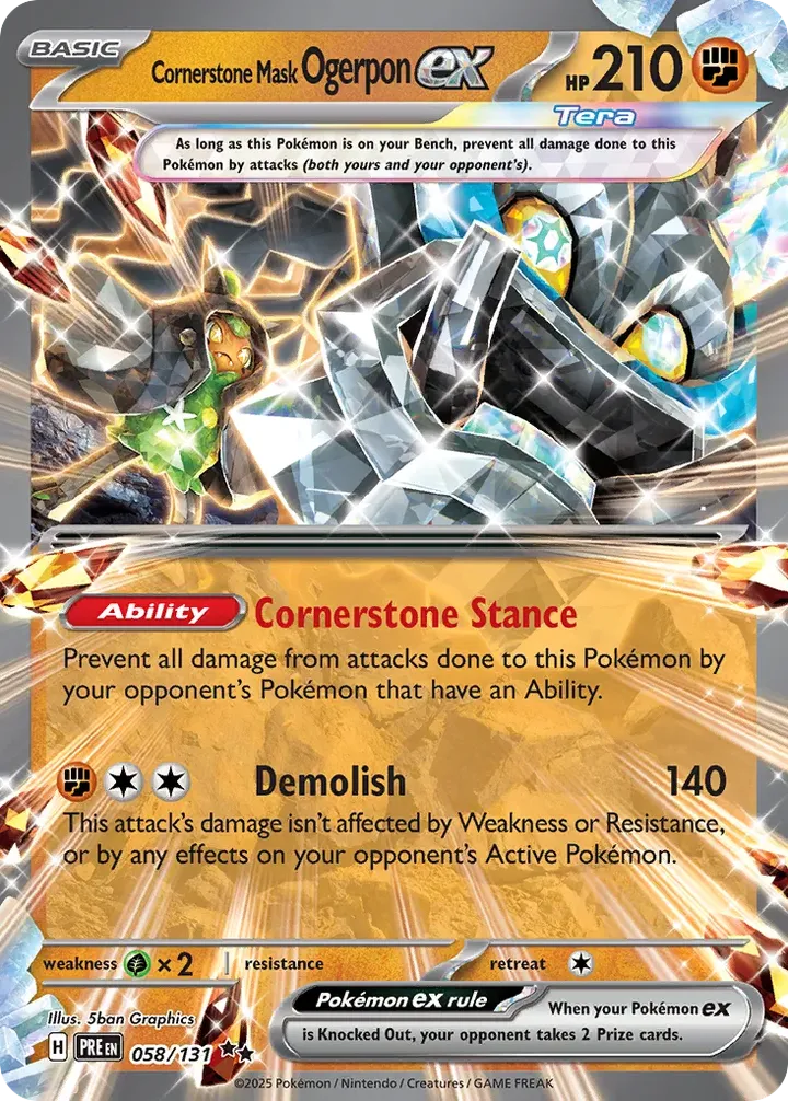 Scarlet & Violet—Prismatic Evolutions 英語版 Cornerstone Mask Ogerpon ex 58 カード表面