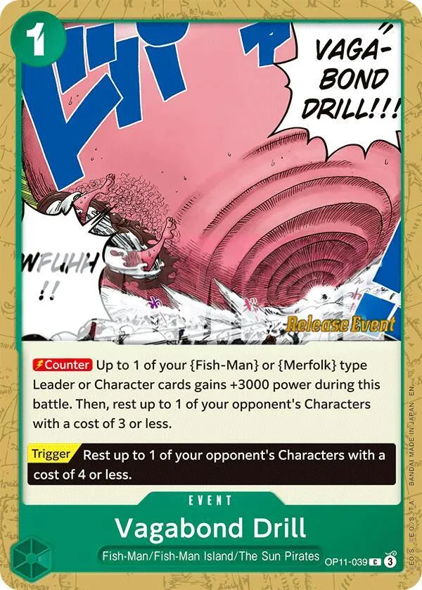 A Fist of Divine Speed 英語版 Vagabond Drill OP11-039 · プレリリース カード表面