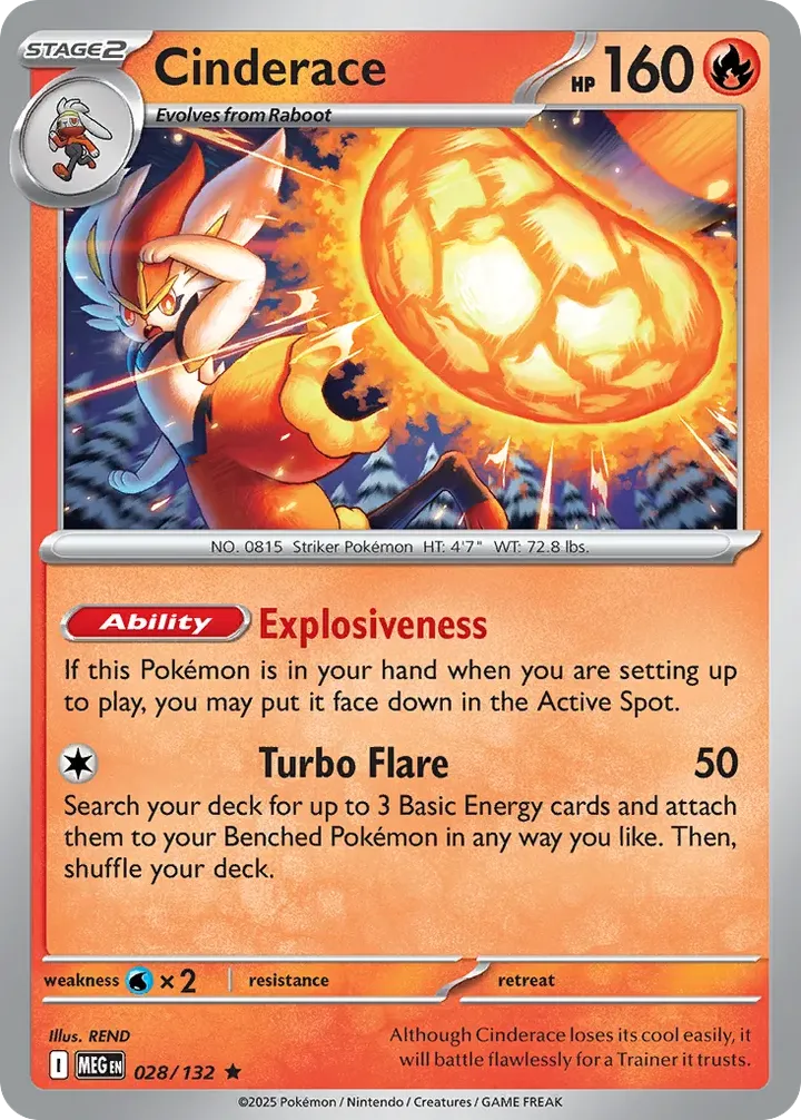 Mega Evolution 영어판 Cinderace 28 카드 앞면
