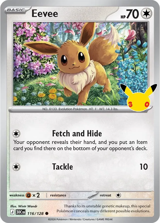 Pokémon TCG: 30th Celebration 英語版 Eevee 116 カード表面