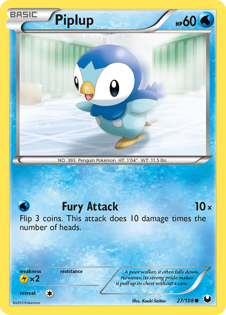Black & White—Dark Explorers 영어판 Piplup 27 카드 앞면