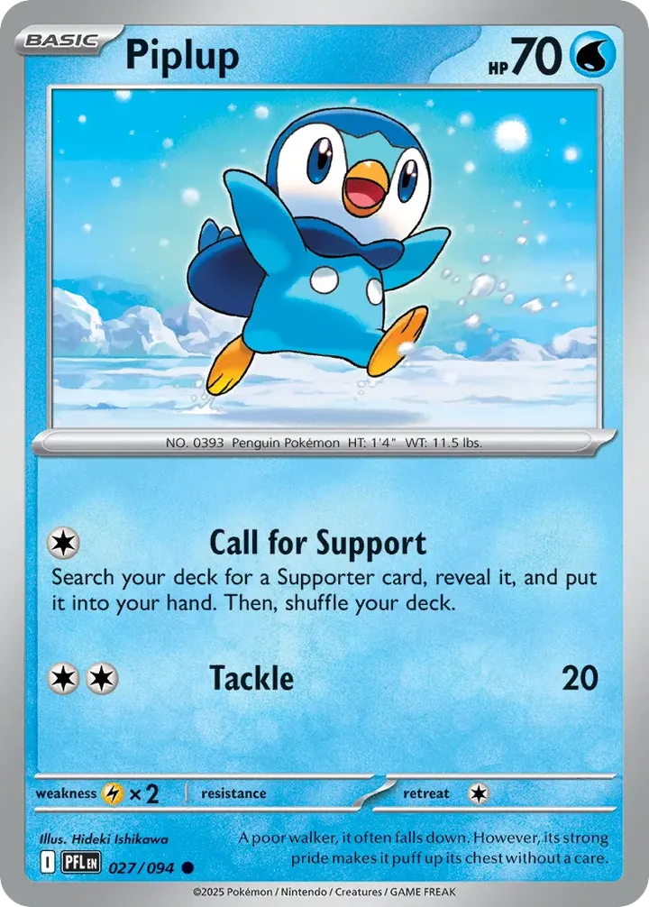 Mega Evolution—Phantasmal Flames 英語版 Piplup 27 カード表面
