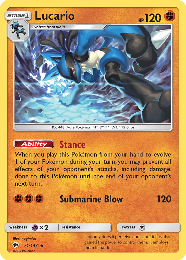 Sun & Moon—Burning Shadows 영어판 Lucario 71 카드 앞면