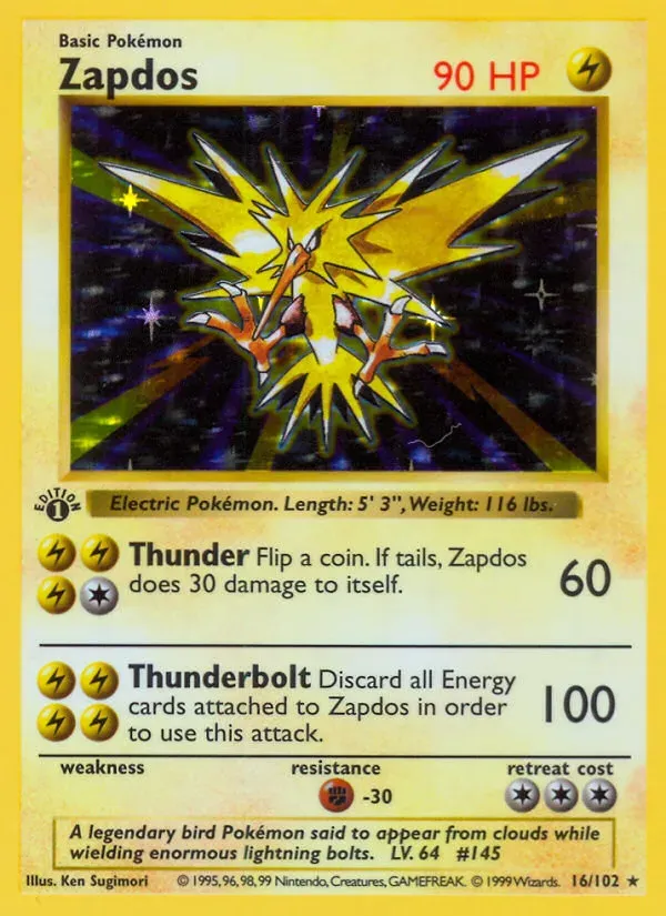 Base Set 英語版 Zapdos 16 カード表面