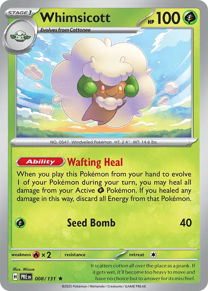 Scarlet & Violet—Prismatic Evolutions 영어판 Whimsicott 8 카드 앞면