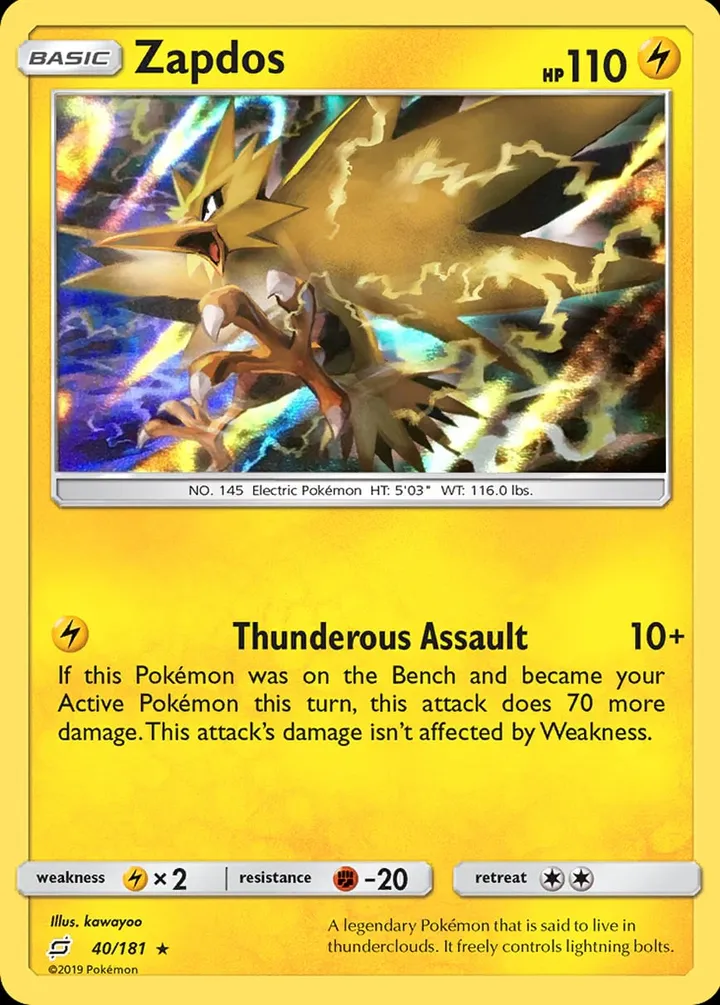 Sun & Moon—Team Up 영어판 Zapdos 40 카드 앞면