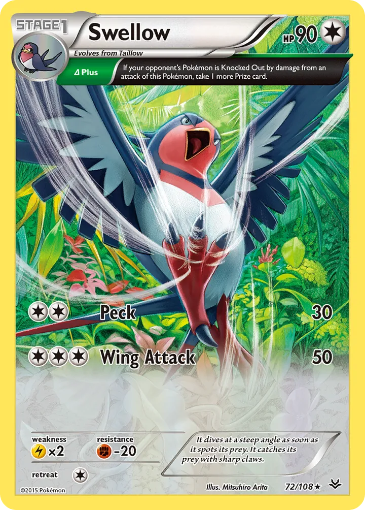 XY—Roaring Skies 英語版 Swellow 72 カード表面