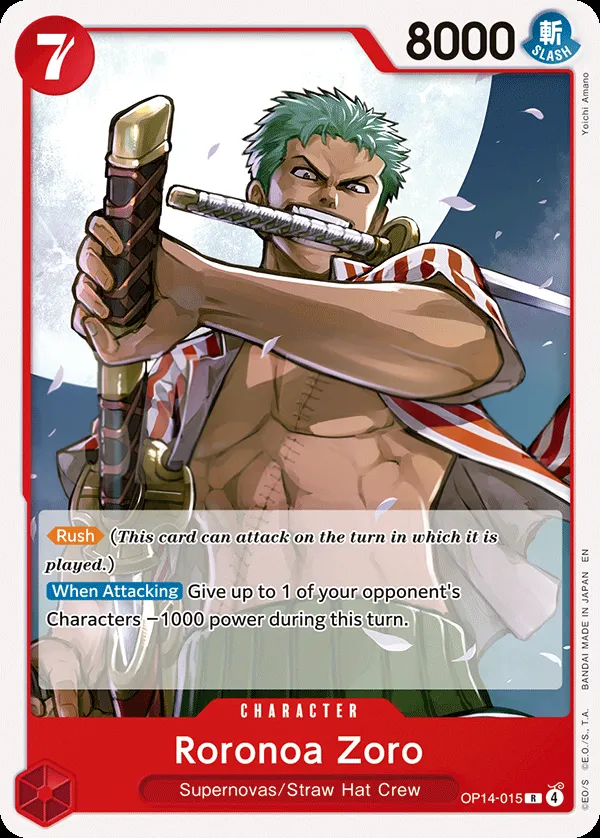 The Azure Sea's Seven 英語版 Roronoa Zoro OP14-015 · 再録 カード表面