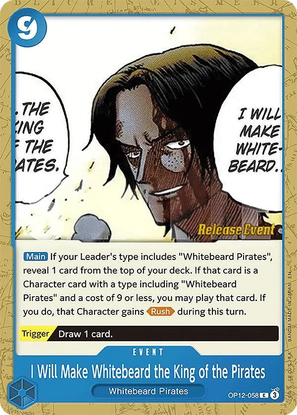 Legacy of the Master 영어판 I Will Make Whitebeard the King of the Pirates OP12-058 · 세트 출시 행사 카드 앞면