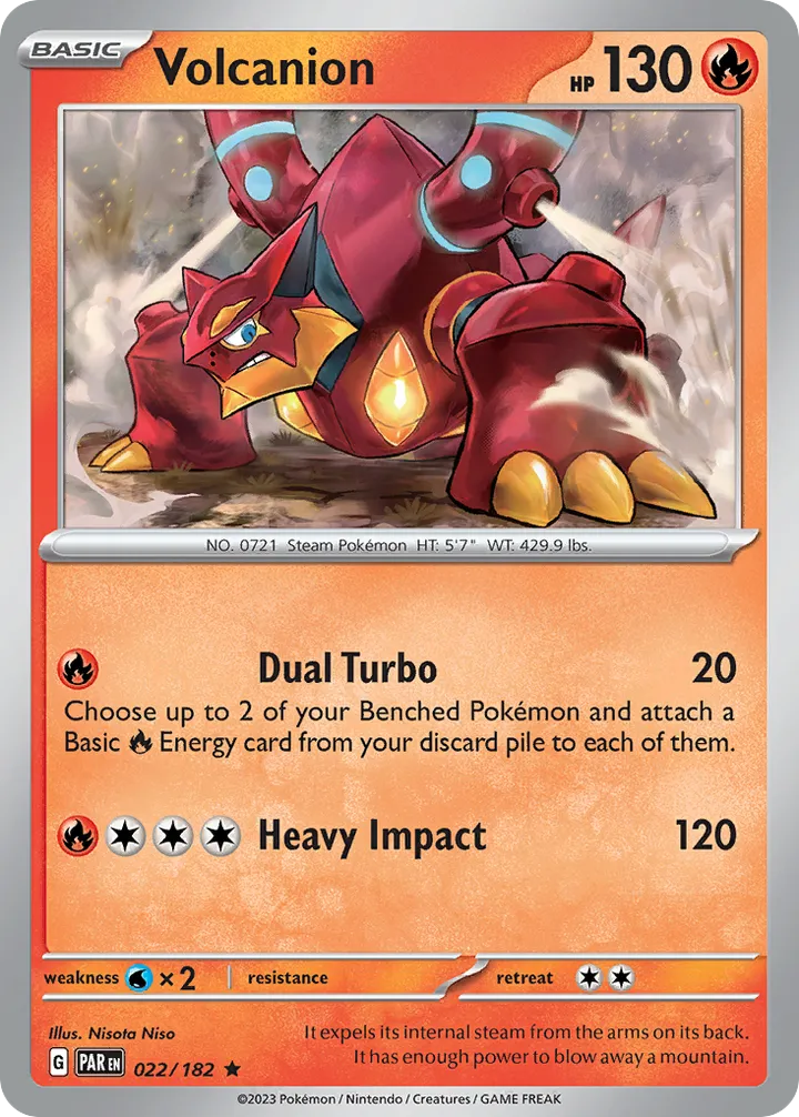 Scarlet & Violet—Paradox Rift 영어판 Volcanion 22 카드 앞면
