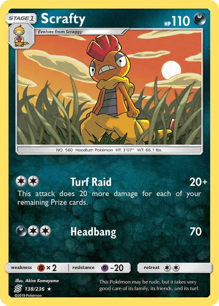 Sun & Moon—Unified Minds 영어판 Scrafty 138 카드 앞면