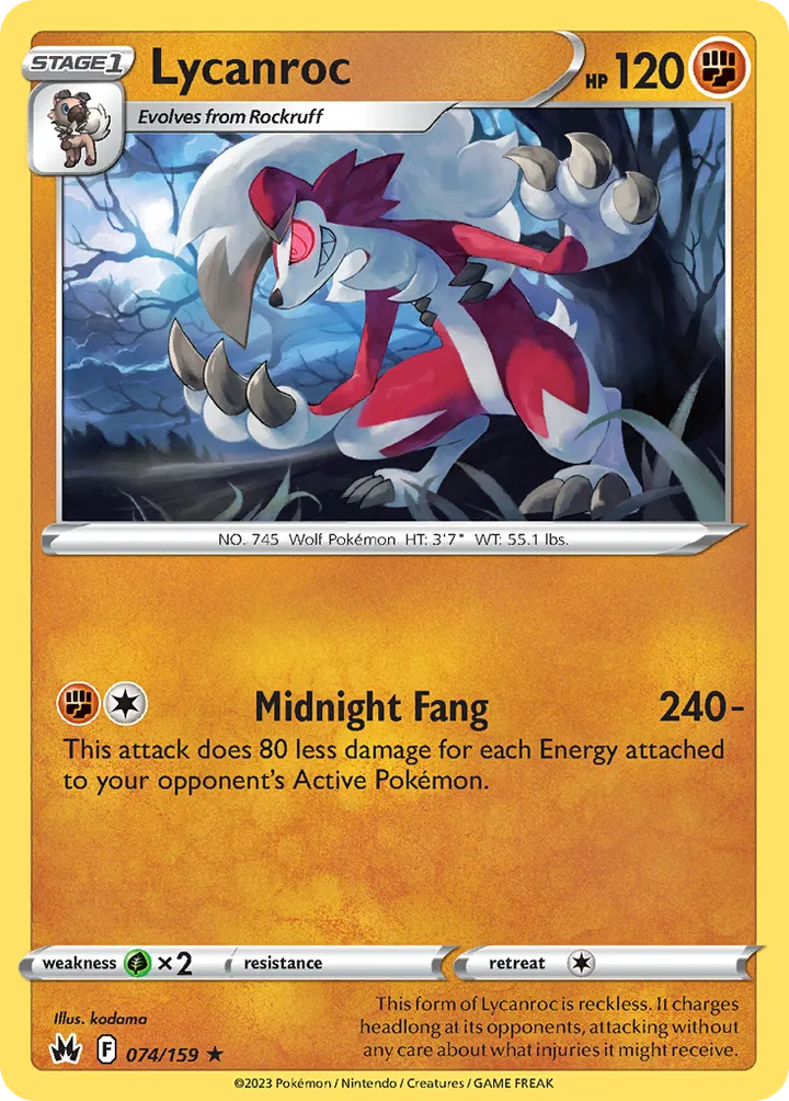 Crown Zenith 영어판 Lycanroc 74 카드 앞면