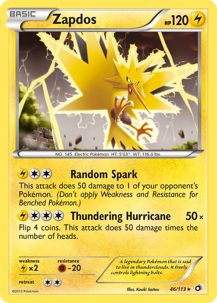 Black & White—Legendary Treasures 영어판 Zapdos 46 카드 앞면