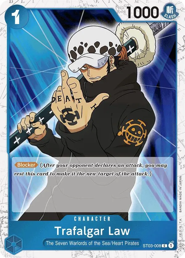 The Seven Warlords of the Sea 英語版 Trafalgar Law ST03-008 · 再録 2 · ジョリーロジャー カード表面
