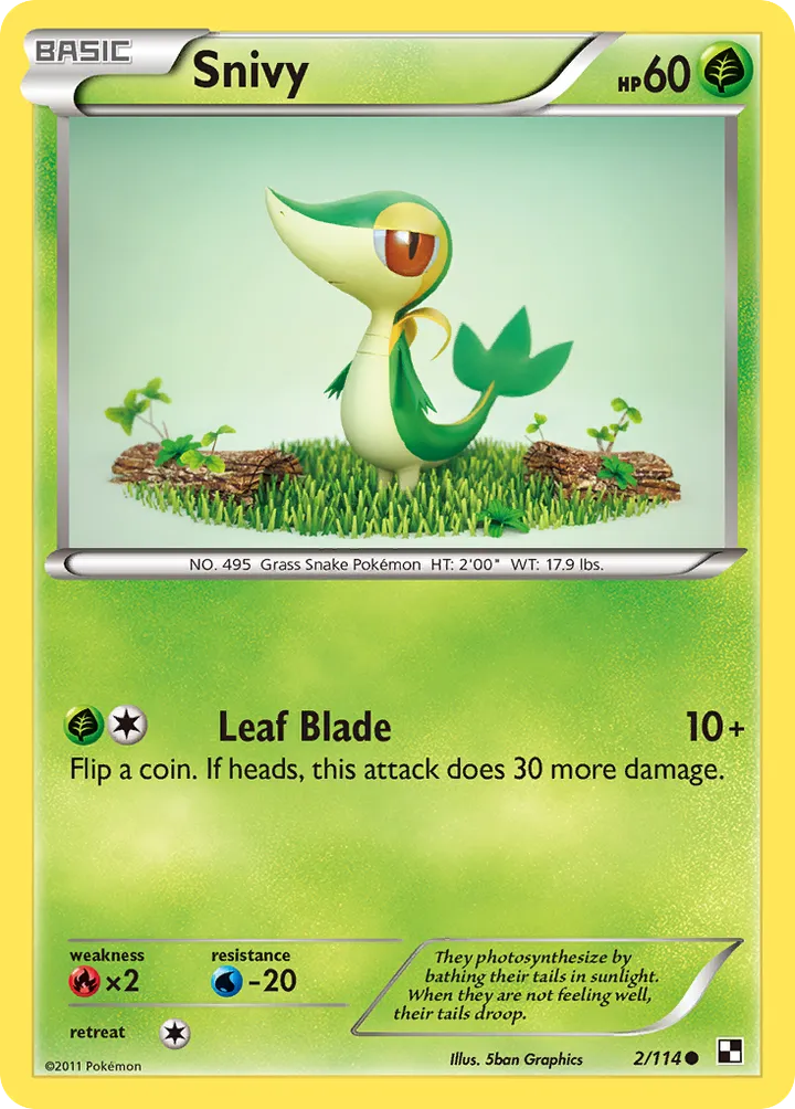 Black & White 영어판 Snivy 2 카드 앞면