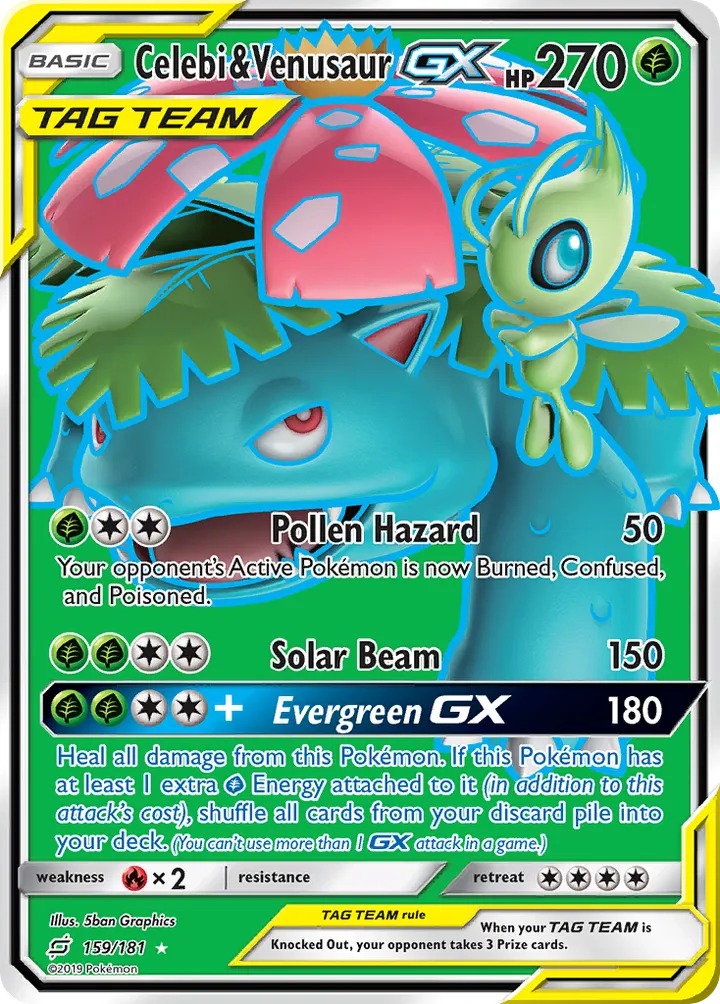 Sun & Moon—Team Up 영어판 Celebi & Venusaur GX 159 카드 앞면