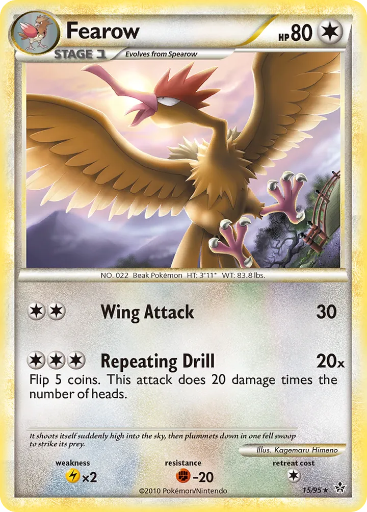 HS—Unleashed 영어판 Fearow 15 카드 앞면
