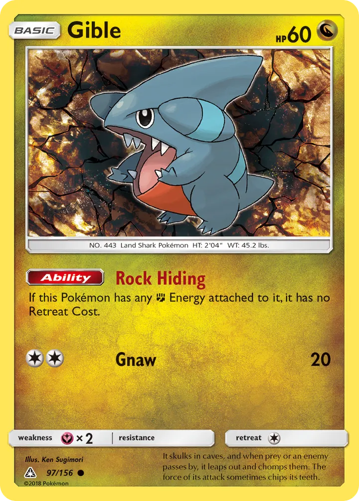 Sun & Moon—Ultra Prism 영어판 Gible 97 카드 앞면