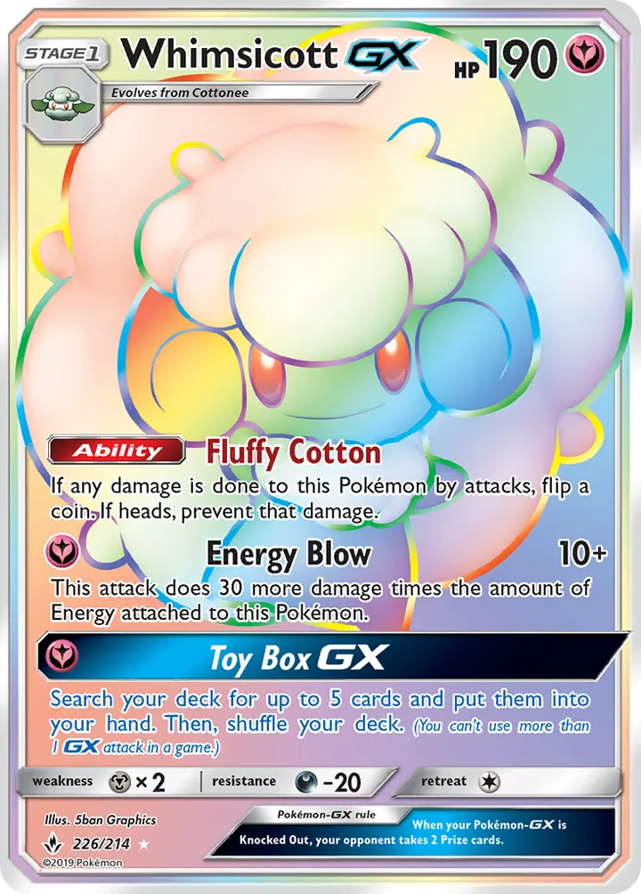 Sun & Moon—Unbroken Bonds 英語版 Whimsicott-GX 226 カード表面