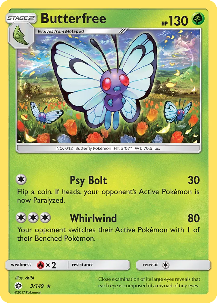 Sun & Moon 영어판 Butterfree 3 카드 앞면