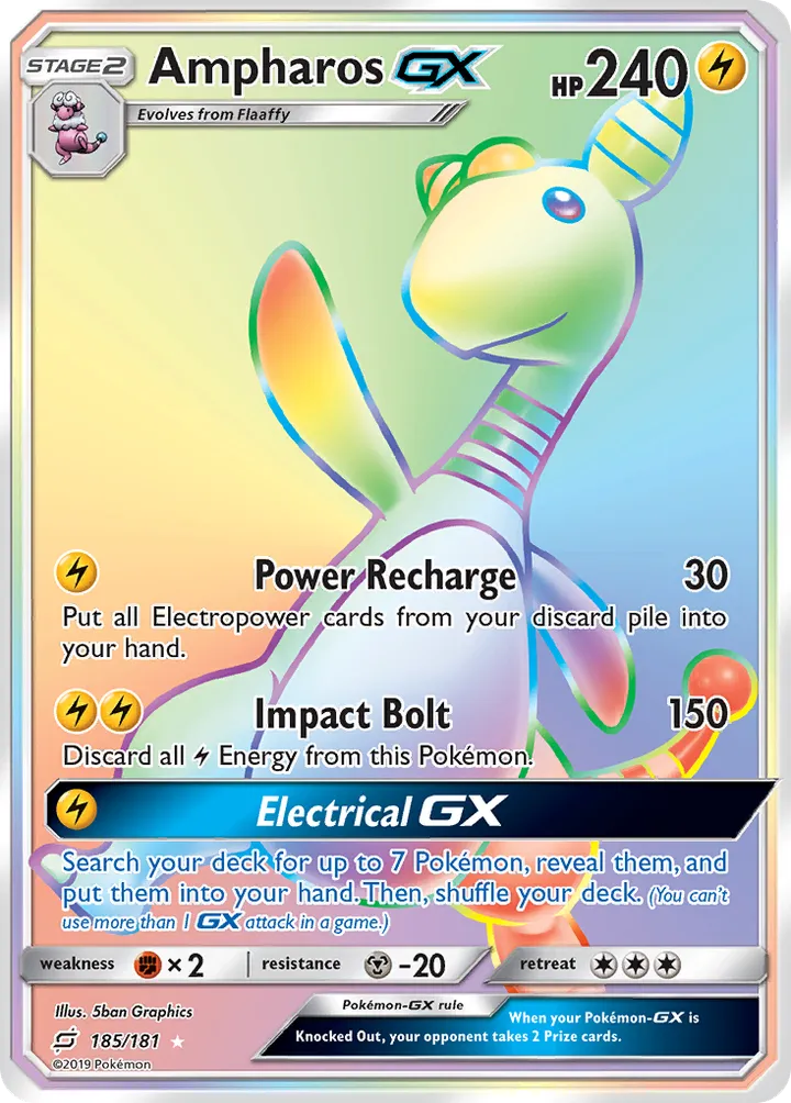 Sun & Moon—Team Up 영어판 Ampharos-GX 185 카드 앞면
