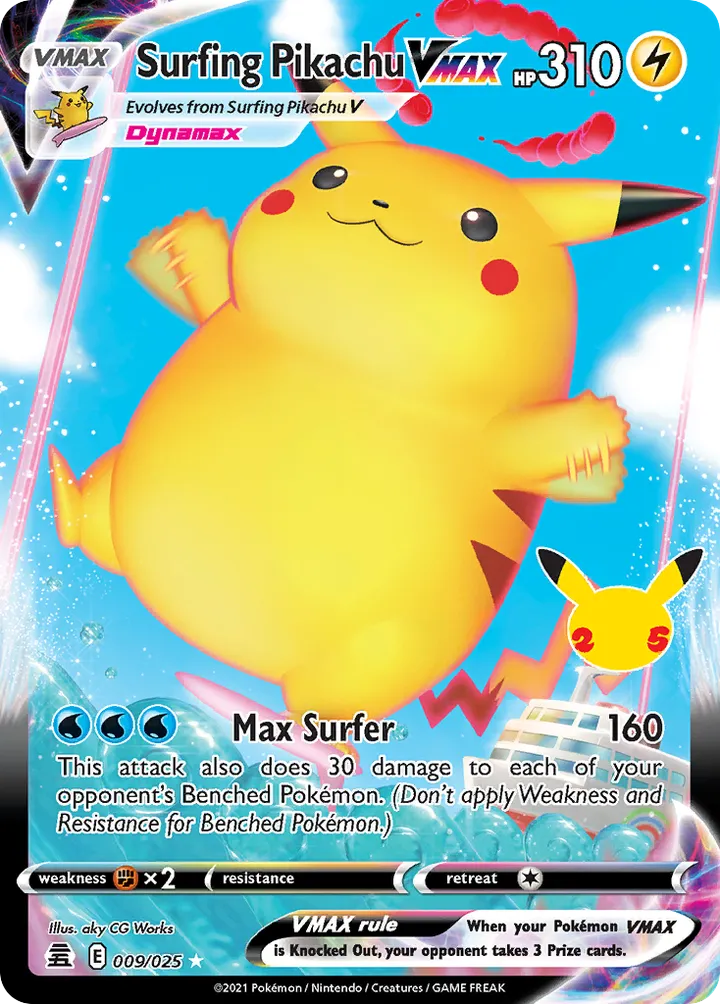 Celebrations 英語版 Surfing Pikachu VMAX 9 カード表面