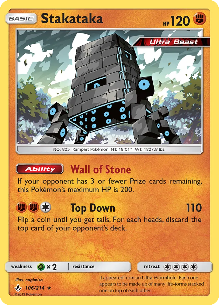 Sun & Moon—Unbroken Bonds 영어판 Stakataka 106 카드 앞면