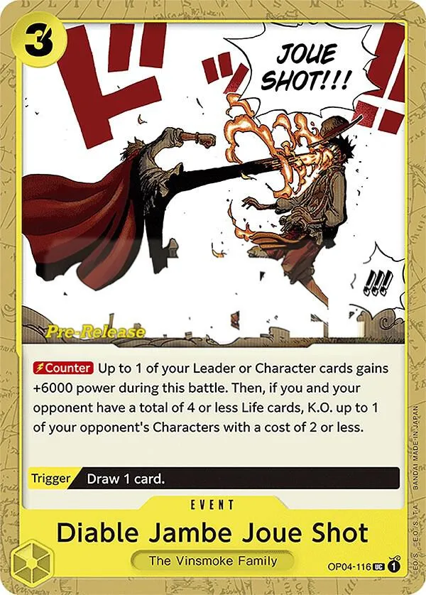 Kingdoms of Intrigue 英語版 Diable Jambe Joue Shot OP04-116 · プレリリース カード表面