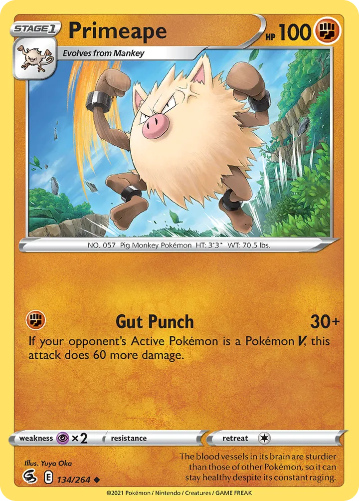 Sword & Shield—Fusion Strike 영어판 Primeape 134 카드 앞면