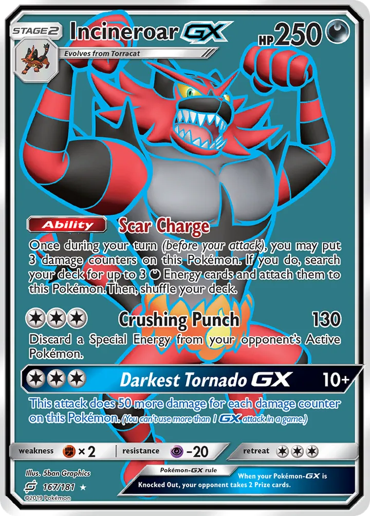 Sun & Moon—Team Up 영어판 Incineroar-GX 167 카드 앞면