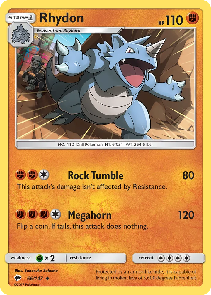 Sun & Moon—Burning Shadows 영어판 Rhydon 66 카드 앞면