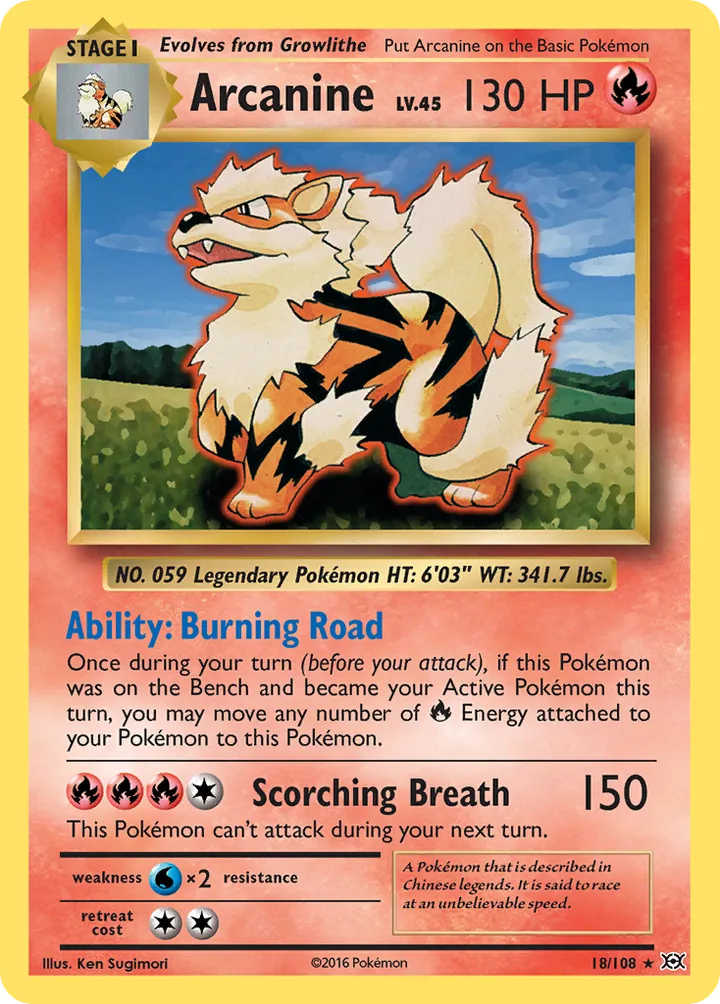 XY—Evolutions 英語版 Arcanine 18 カード表面