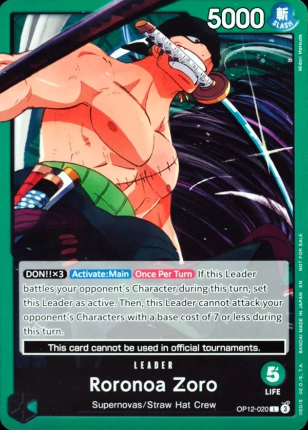Legacy of the Master 英語版 Roronoa Zoro OP12-020 · デモデッキ カード表面