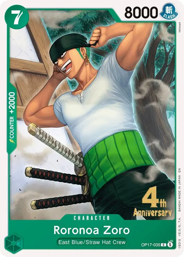 The World's Strongest Warriors 영어판 Roronoa Zoro OP17-035 · 기념 대회 카드 앞면