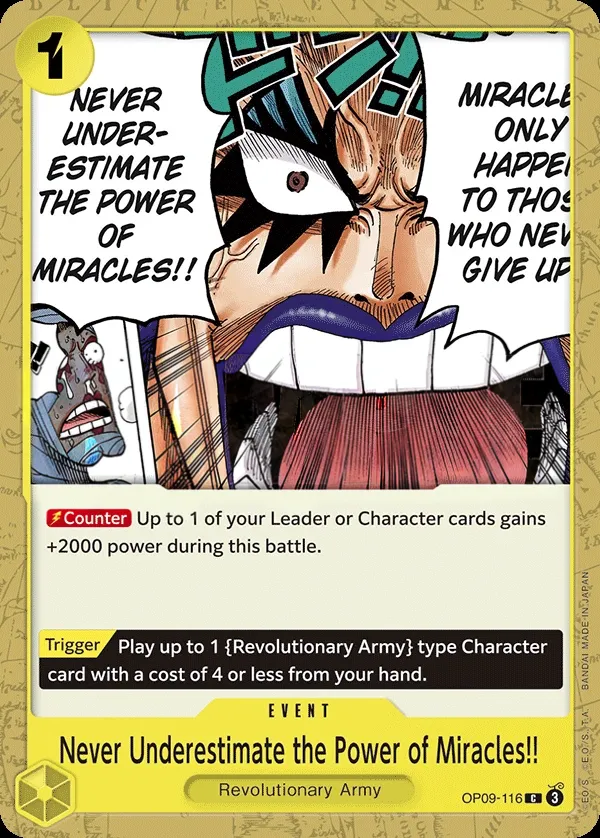 Emperors in the New World 英語版 Never Underestimate the Power of Miracles!! OP09-116 カード表面