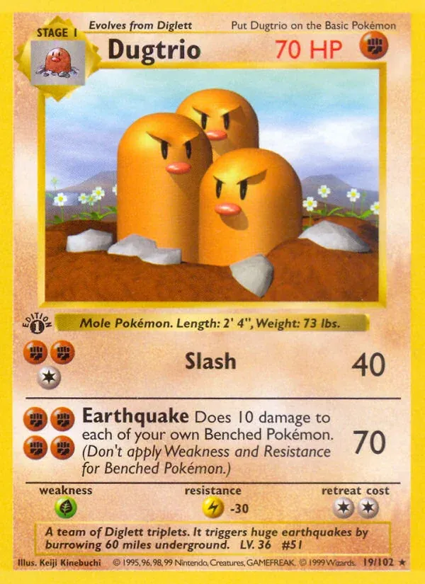 Base Set 영어판 Dugtrio 19 카드 앞면
