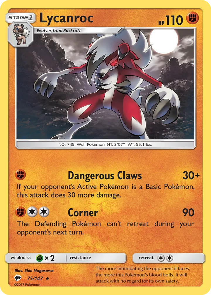 Sun & Moon—Burning Shadows 英語版 Lycanroc 75 カード表面
