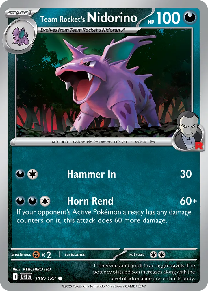 Scarlet & Violet—Destined Rivals 英語版 Team Rocket's Nidorino 118 カード表面