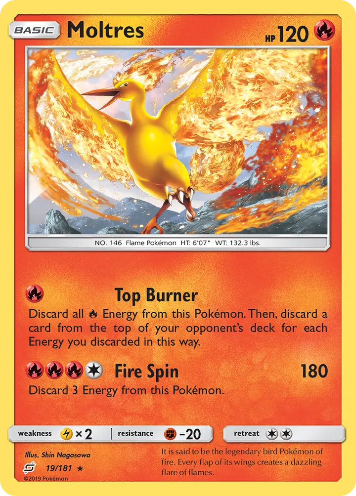 Sun & Moon—Team Up 英語版 Moltres 19 カード表面