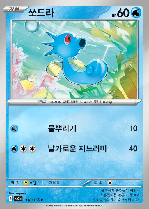 포켓몬 카드 151 韓国語版 쏘드라 116 カード表面