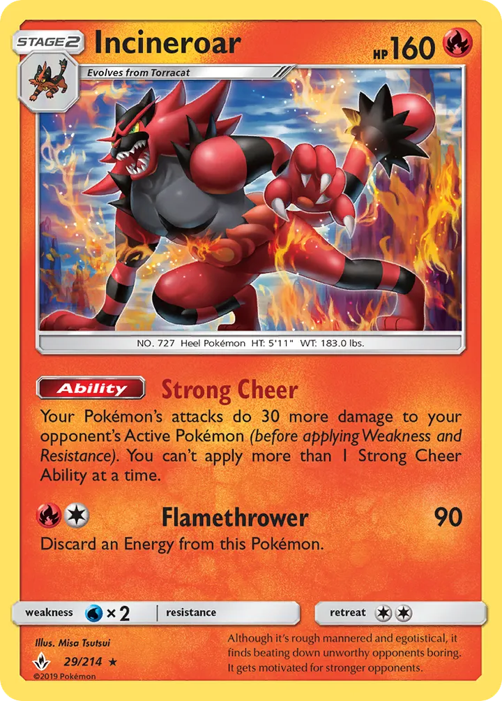 Sun & Moon—Unbroken Bonds 영어판 Incineroar 29 카드 앞면