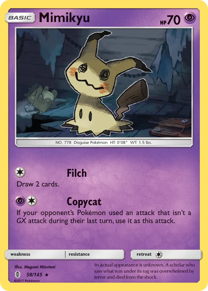 Sun & Moon—Guardians Rising 영어판 Mimikyu 58 카드 앞면