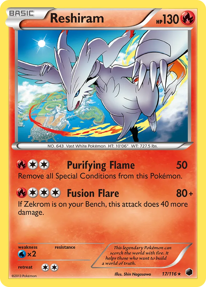 Black & White—Plasma Freeze 영어판 Reshiram 17 카드 앞면