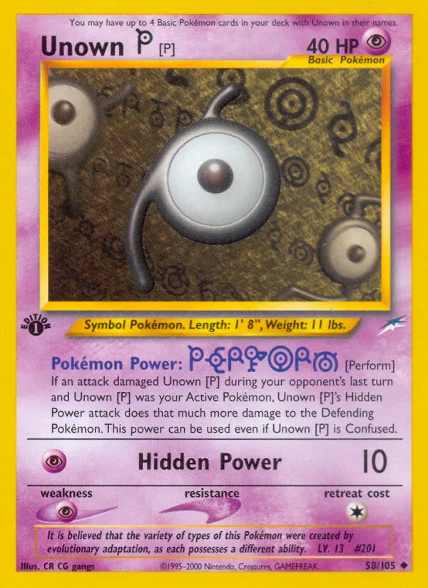 Neo Destiny 영어판 Unown [P] 58 카드 앞면