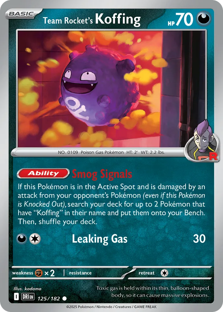 Scarlet & Violet—Destined Rivals 영어판 Team Rocket's Koffing 125 카드 앞면