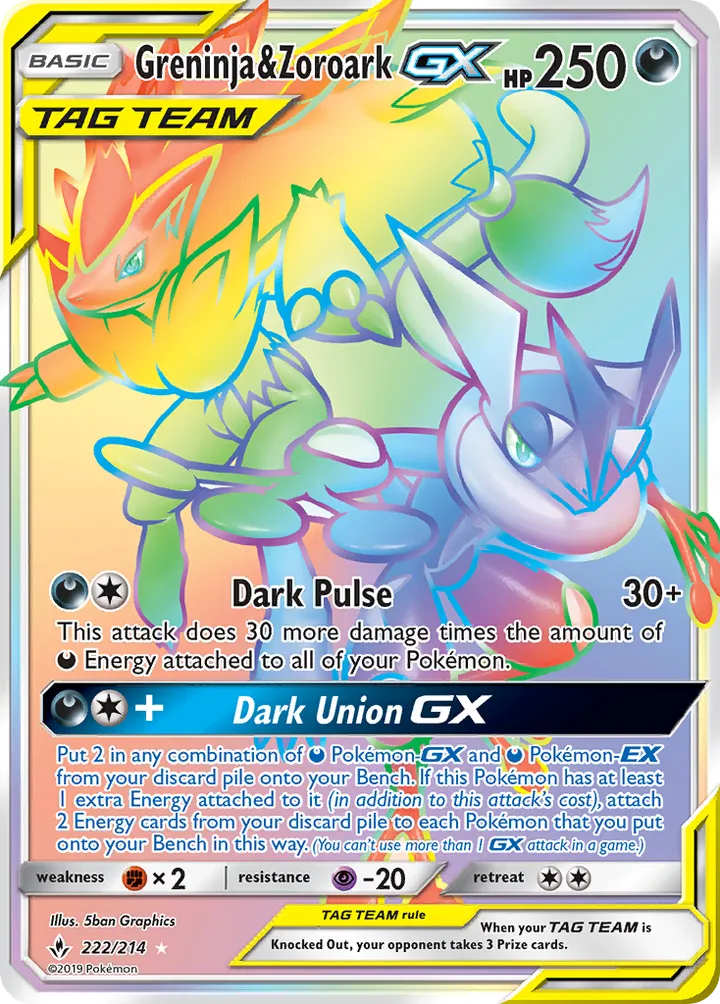 Sun & Moon—Unbroken Bonds 英語版 Greninja & Zoroark GX 222 カード表面