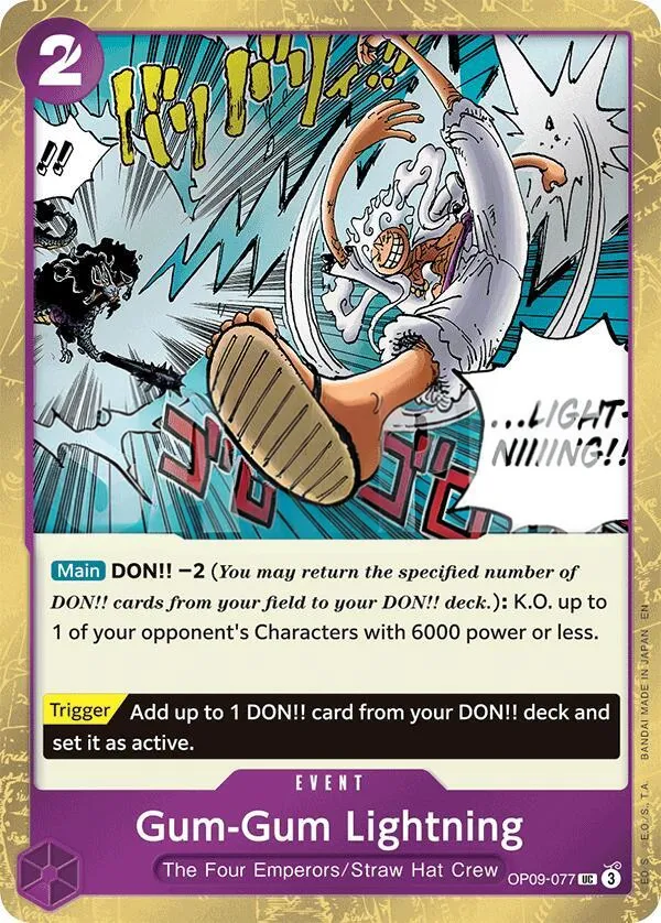 Emperors in the New World 英語版 Gum-Gum Lightning OP09-077 · 再録 2 · パイレーツ カード表面