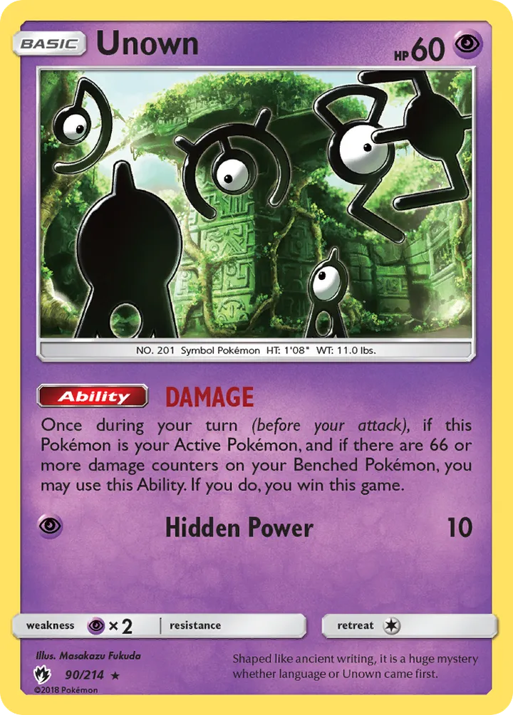 Sun & Moon—Lost Thunder 영어판 Unown 90 카드 앞면