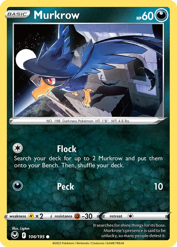 Sword & Shield—Silver Tempest 영어판 Murkrow 106 카드 앞면